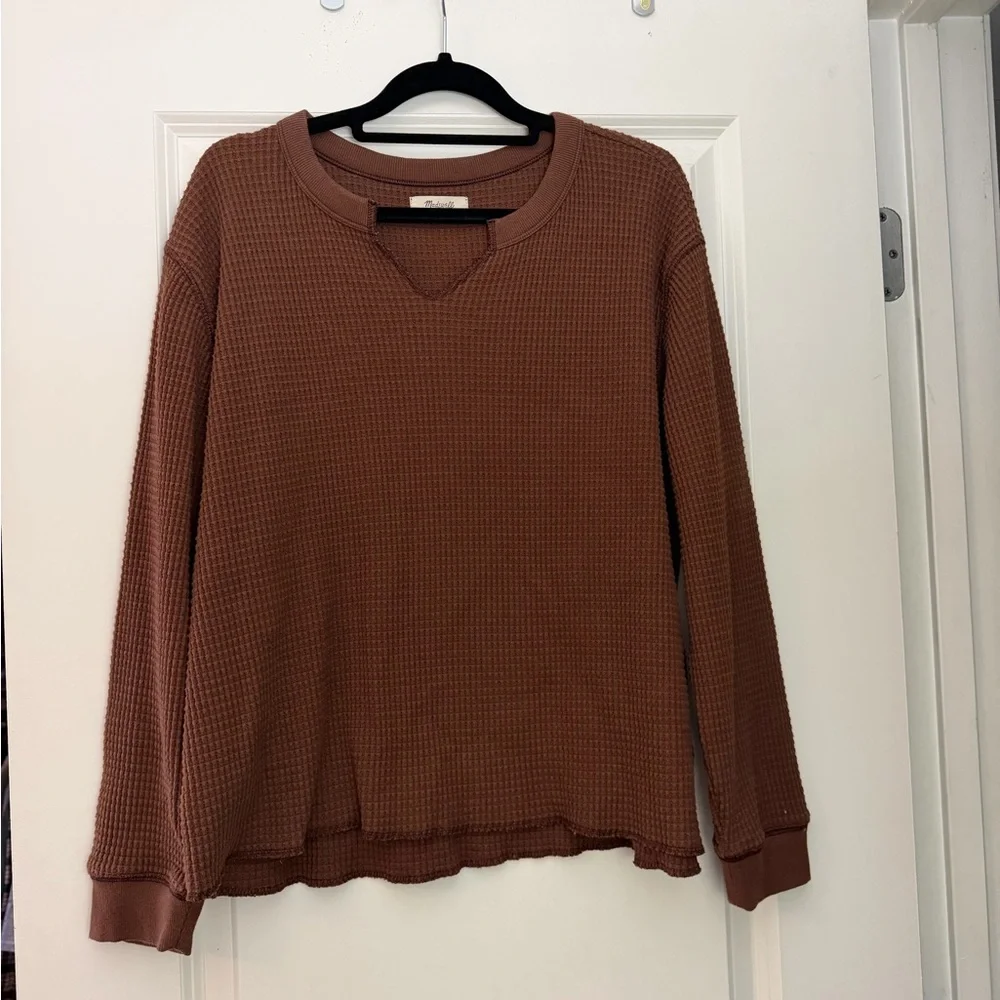 Madewell Waffle-Knit Long Sleeve Top in Rust Brown - Picture 1 of 4